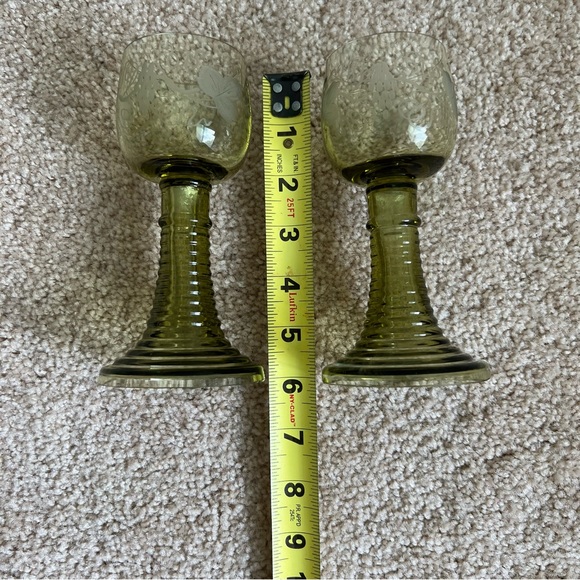 Vintage Etched Crystal German Roemer Wine Glasses, Olive Green - Picture 6 of 10